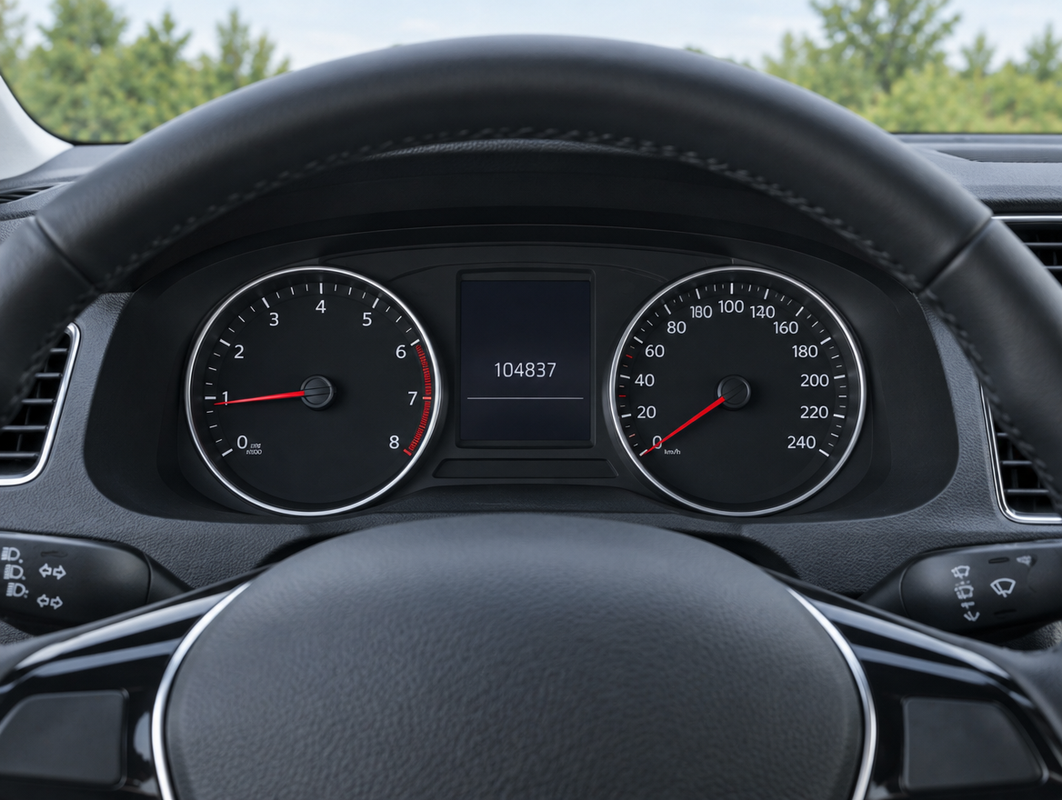 Automobilio nuotrauka skelbimui: prietaisų skydelis su rida